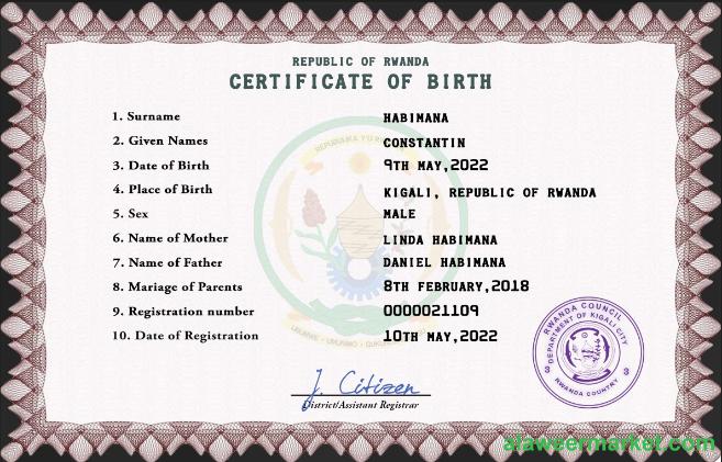 Rwanda birth certificate PSD template